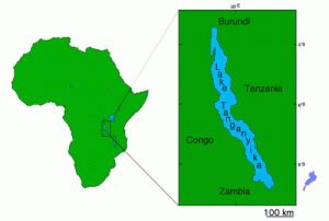 Озеро Танганьика на границе четырех африканских государств: Конго, Танзания, Бурунди и Замбия